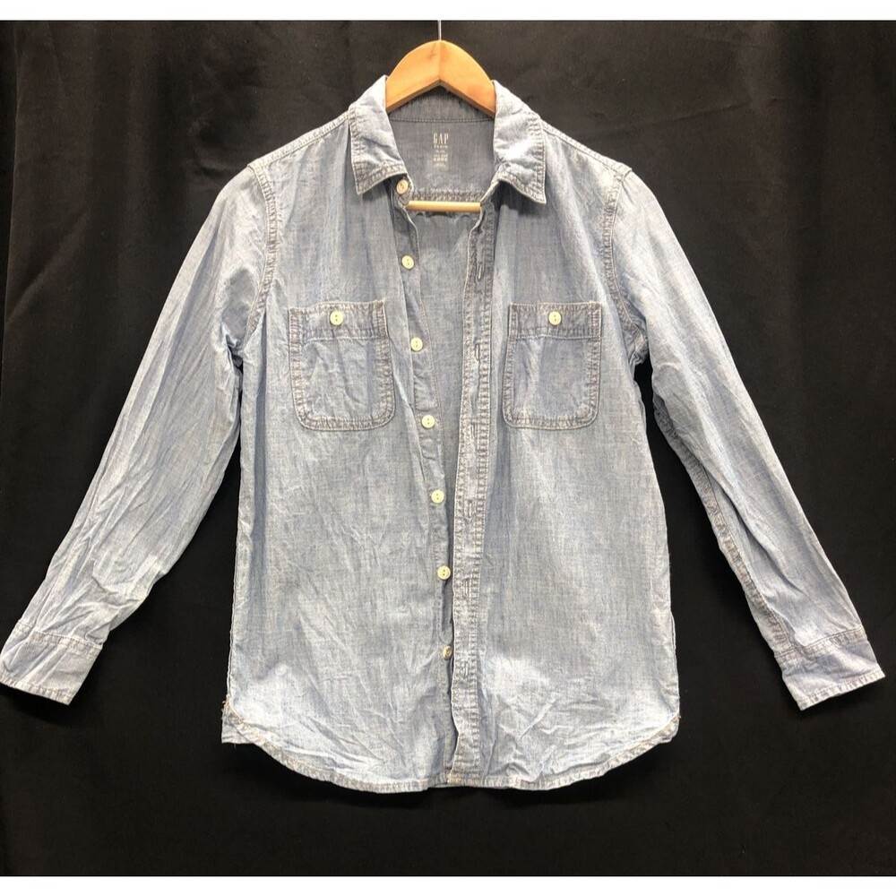 Gap Kids Shirt XL 12 Blue Denim Chambray Button Down Boys Girls Unisex Layering